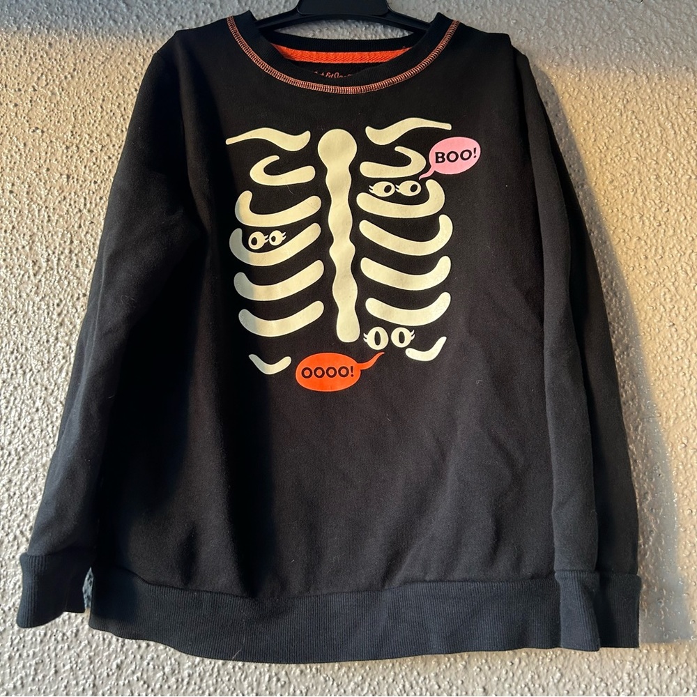 Cat & Jack Girl's Black Halloween Skeleton glow in the dark  Sweatshirt LG 10/12